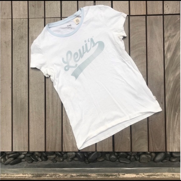 LEVI’S White & Blue Short Sleeve Round Neck Tee - Picture 2 of 7